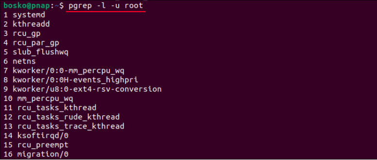 Linux pgrep command